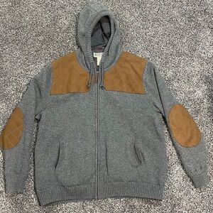 Duluth Trading Co Gray Zip-Up Sweater with Brown Accents